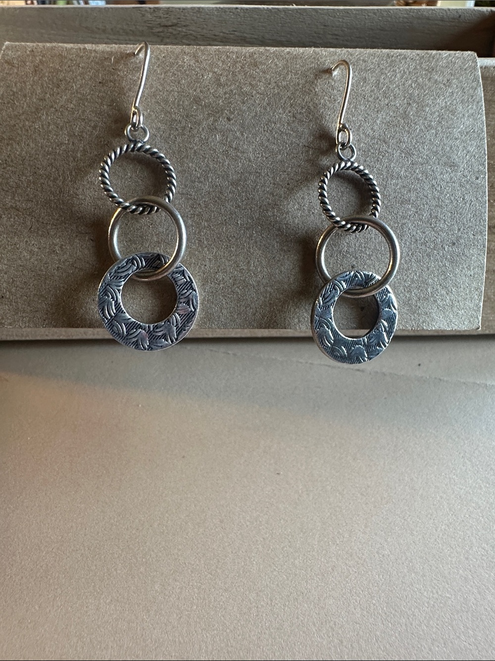 Silpada Retired Triple Threat Textured Drop Earrings Sterling Silver